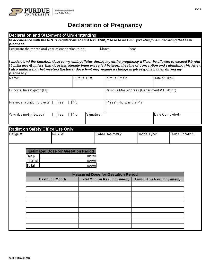 Declaration of Pregnancy